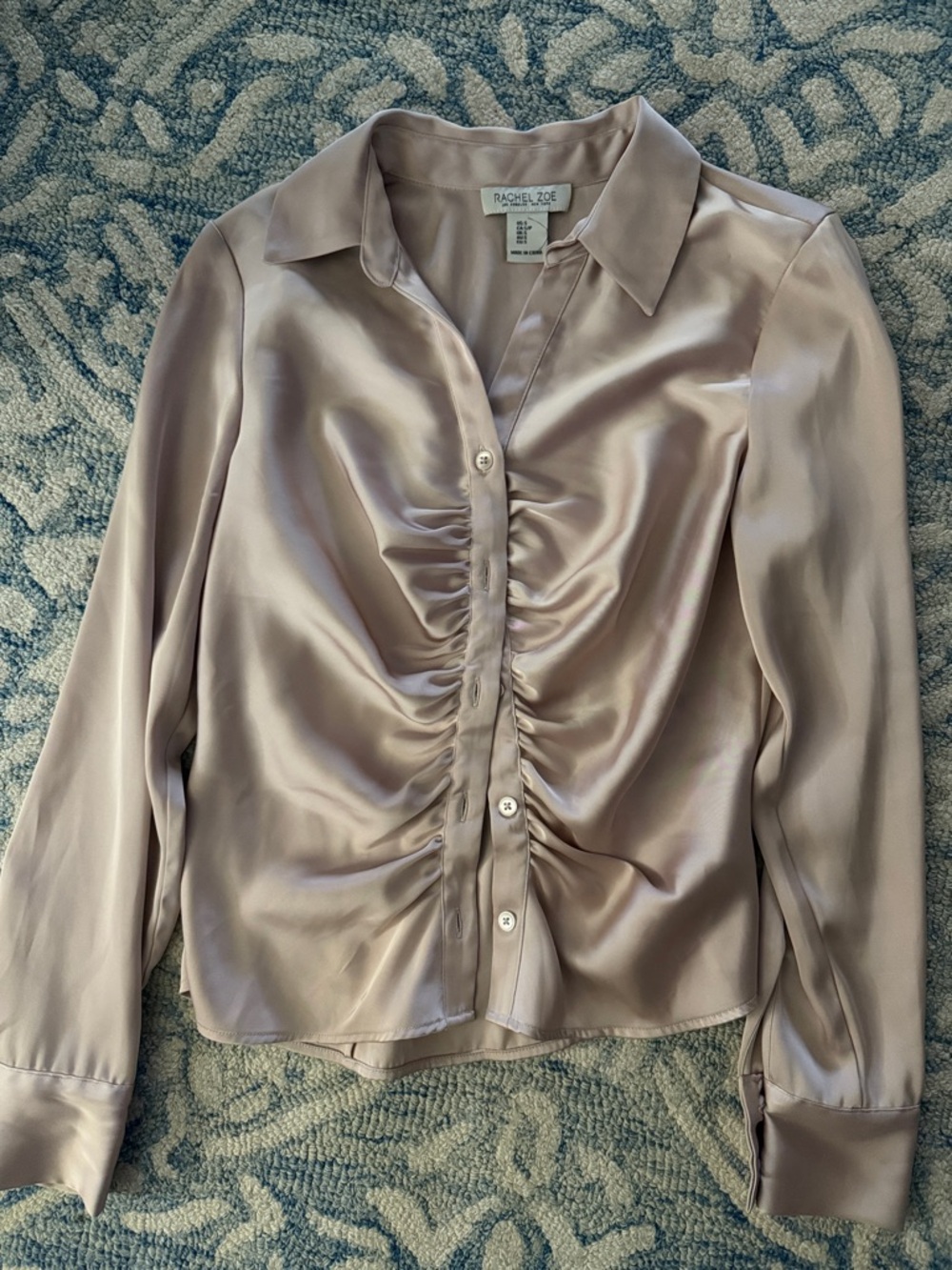 Rachel Zoe Blush Satin Ruched Button-Front Blouse